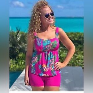 Swimsuits For All Raspberry Tropic Swimwear Set- bra & adjustable straps Size 16